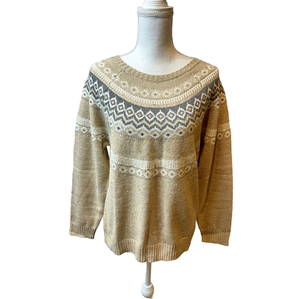 NWT Weatherproof Vintage Women's M Medium Fair Isle Nordic Beige Sweater